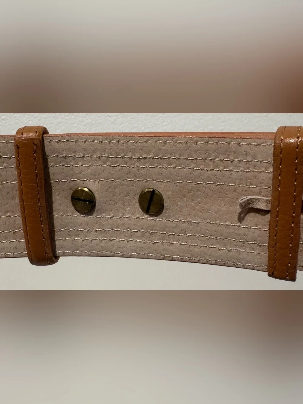 BCBGMaxAzria Wide Tan Leather Belt with Gold Turn-Lock